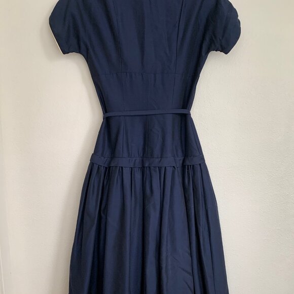Vintage 50s Navy Belted Party Dress Cocktail Fitted Size XSmall Rockabilly - Picture 7 of 9
